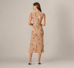 Short Sleeve Floral Sequin Beaded Midi Dress In Rose Gold Multi 5