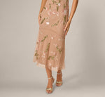 Short Sleeve Floral Sequin Beaded Midi Dress In Rose Gold Multi 4