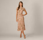 Short Sleeve Floral Sequin Beaded Midi Dress In Rose Gold Multi 1