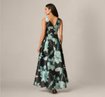 Soft Focus Floral Mikado High Low Gown In Black Multi 5