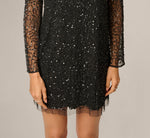 Long Sleeve Sequin Beaded Shift Cocktail Dress In Black Gold 4