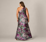Plus Size One Shoulder Rose Garden Jacquard Mermaid Gown In Green Multi 5