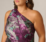 Plus Size One Shoulder Rose Garden Jacquard Mermaid Gown In Green Multi 3