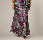 Plus Size One Shoulder Rose Garden Jacquard Mermaid Gown In Green Multi 4