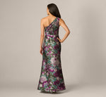 One Shoulder Rose Garden Jacquard Mermaid Gown In Green Multi 6