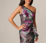 One Shoulder Rose Garden Jacquard Mermaid Gown In Green Multi 4