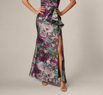 One Shoulder Rose Garden Jacquard Mermaid Gown In Green Multi 5