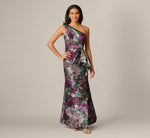 One Shoulder Rose Garden Jacquard Mermaid Gown In Green Multi 2