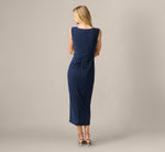Rosette Drape Stretch Ankle Length Wrap Dress In Midnight 5