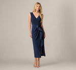 Rosette Drape Stretch Ankle Length Wrap Dress In Midnight 2