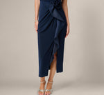 Rosette Drape Stretch Ankle Length Wrap Dress In Midnight 4