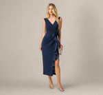 Rosette Drape Stretch Ankle Length Wrap Dress In Midnight 1