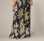 Floral Metallic Chiffon Tiered Halter Gown In Navy Gold 4