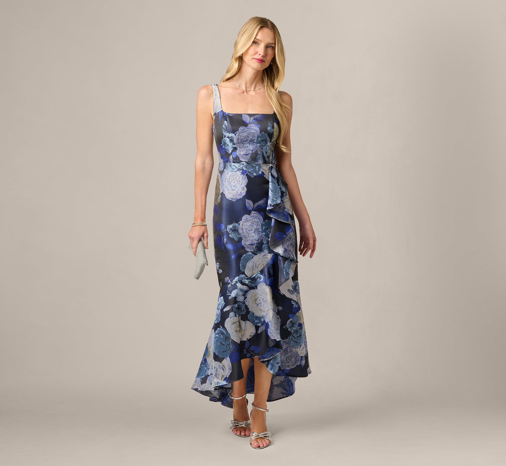 Adrianna Papell Women's Metallic Jacquard Sleeveless Dress - Blue Multi