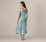 Off Shoulder Floral Organza High Low Midi Dress In Blue Multi 5