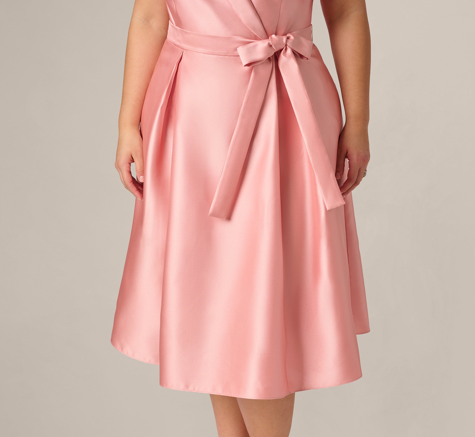 Apricot Ice Plus Size Mikado Lapel Belted Midi Dress