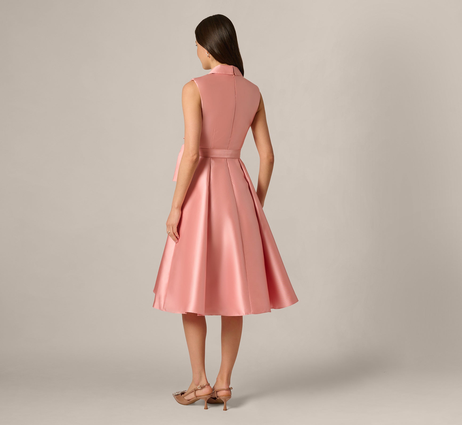Apricot Ice Mikado Lapel Belted Midi Dress