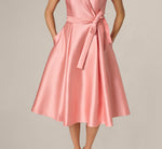 Mikado Lapel Belted Midi Dress In Apricot Ice 4
