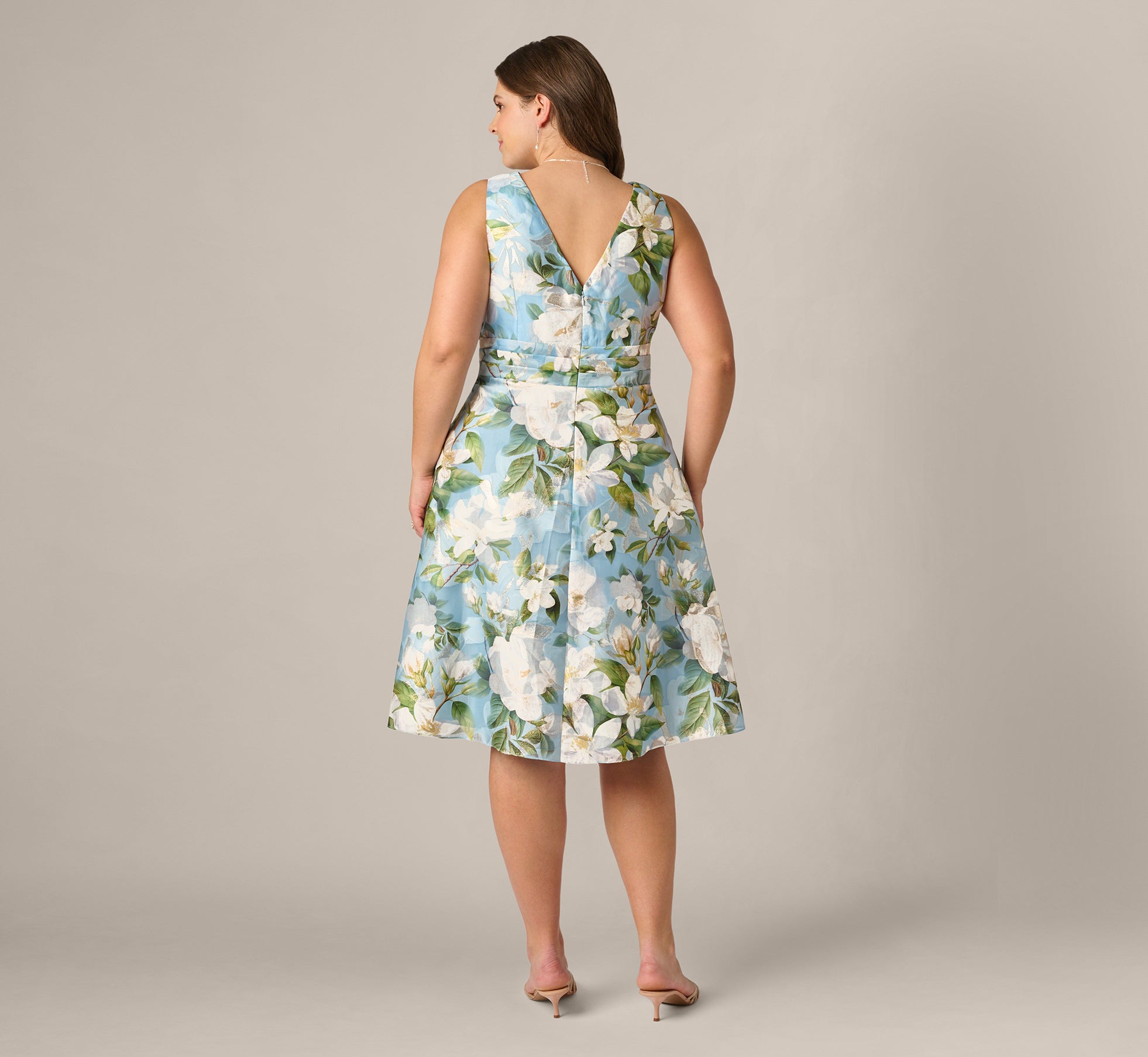 Multi Colored Plus Size Magnolia Floral Jacquard A Line Midi Dress