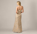 Strapless Metallic Jacquard Draped Gown In Mink 5