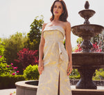 Strapless Metallic Jacquard Draped Gown In Mink 1