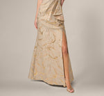 Strapless Metallic Jacquard Draped Gown In Mink 4