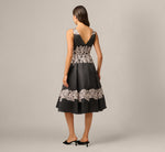 Lace Print Fit And Flare Midi Dress In Black Ecru 5
