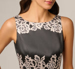 Lace Print Fit And Flare Midi Dress In Black Ecru 3