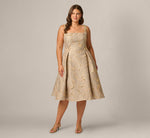 Plus Size Beaded Square Neck Metallic Fit And Flare Midi Dress In Mink 2