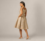 Beaded Square Neck Metallic Fit And Flare Midi Dress In Mink 5