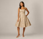 Beaded Square Neck Metallic Fit And Flare Midi Dress In Mink 2