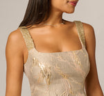 Beaded Square Neck Metallic Fit And Flare Midi Dress In Mink 4
