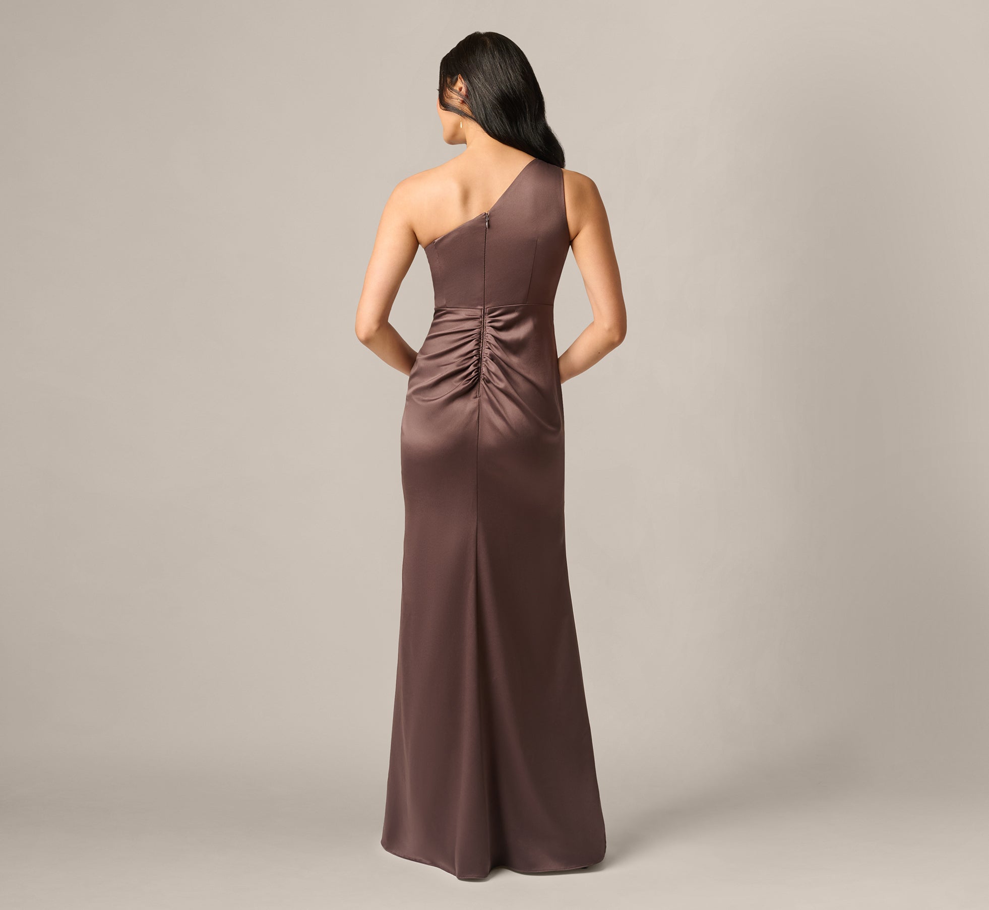 brown satin dress Cameron Pair with heels and a matching clutch for a truly polished ensemble Brown A-Line Satin Long Prom