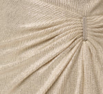 Metallic Brooch Draped Stretch Column Gown In Light Gold 6