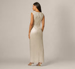 Metallic Brooch Draped Stretch Column Gown In Light Gold 5