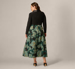 Plus Size Long Sleeve Jacquard Tuxedo Ankle Length Combo Dress In Black Emerald 5