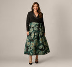 Plus Size Long Sleeve Jacquard Tuxedo Ankle Length Combo Dress In Black Emerald 2