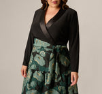 Plus Size Long Sleeve Jacquard Tuxedo Ankle Length Combo Dress In Black Emerald 3