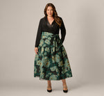 Plus Size Long Sleeve Jacquard Tuxedo Ankle Length Combo Dress In Black Emerald 1
