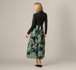 Long Sleeve Jacquard Tuxedo Ankle Length Combo Dress In Black Emerald 5