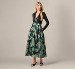 Long Sleeve Jacquard Tuxedo Ankle Length Combo Dress In Black Emerald 2