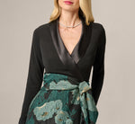 Long Sleeve Jacquard Tuxedo Ankle Length Combo Dress In Black Emerald 3