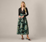 Long Sleeve Jacquard Tuxedo Ankle Length Combo Dress In Black Emerald 1