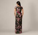 Cap Sleeve Square Neck Floral Embroidered Gown In Black Multi 5