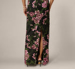 Cap Sleeve Square Neck Floral Embroidered Gown In Black Multi 4