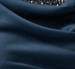 Off Shoulder Beaded Sweetheart Satin Gown In Dark Navy 6