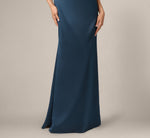 Off Shoulder Beaded Sweetheart Satin Gown In Dark Navy 4