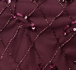 Plus Size Short Sleeve Lattice Floral Beaded Blouson Gown In Night Plum 6