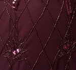Short Sleeve Lattice Floral Beaded Blouson Gown In Night Plum 6