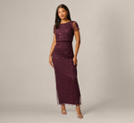 Short Sleeve Lattice Floral Beaded Blouson Gown In Night Plum 2